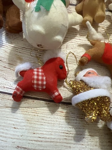 Vintage Lot 16 Flocked Christmas Ornaments Santas Boots Bears Mouse Horses 2-4” - Picture 9 of 14