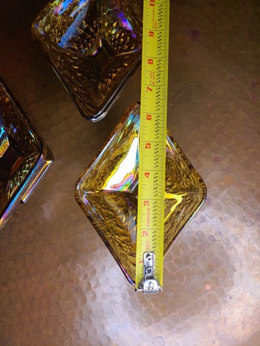Set of 3 Vtg Indiana Carnival Glass Pedestal Bowls- Iridescent, Diamond Shape - Picture 6 of 10