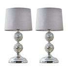 2 x Crackle Table Lamps 33CM Glass Mosaic Living Room Light Lampshade LED Bulbs