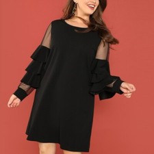 Plus Size Black Ruffle Trim Midi Dress 