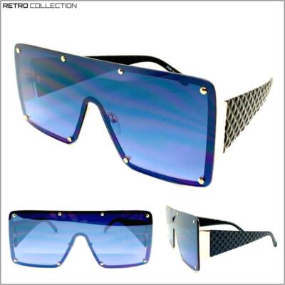 EASON Eyewear Oversized Retro Shield Sonnenbrille Rose Gold Fassung Blaues Glas