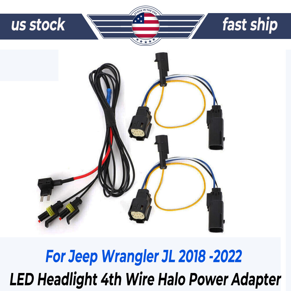 For 2018 -2022 Jeep Wrangler JL LED Headlight 4th Wire Halo Power 