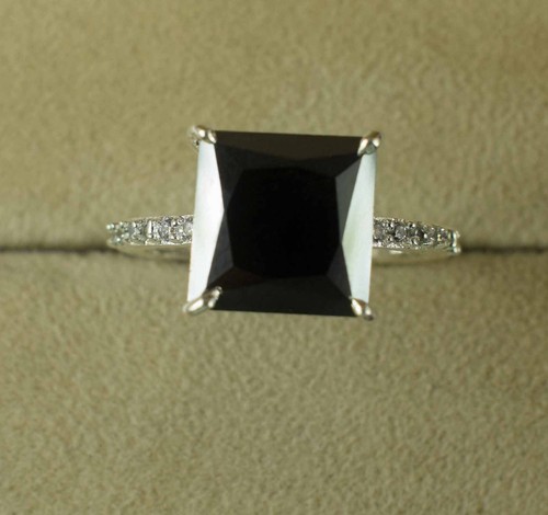 Square Black Diamond Solitaire 8.96 Ct Women Ring Certified Engagement Gift - Picture 5 of 8
