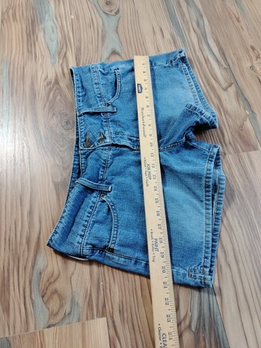Vintage LEI blau Denim mittelhoher Bund kurz Junior Damen Y2K 90er Größe 13 34 x 3" - Bild 7 von 14