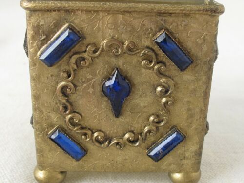 Antique Empire Art Gold Glass Perfume Bottle With Jeweled Brass Holder - Picture 5 of 10