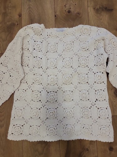 Jessica Roberts Sweater Vintage Crochet Granny Square White Medium - Picture 2 of 8