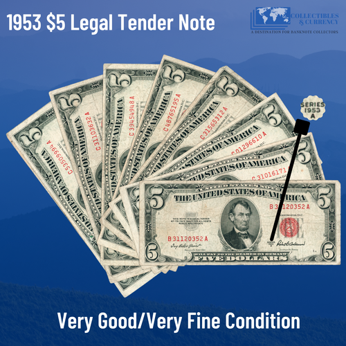 ✔ One 1953 Red Seal $5 Legal Tender Notes, VG/VF, Old US FIVE Dollars Bill - Picture 1 of 2