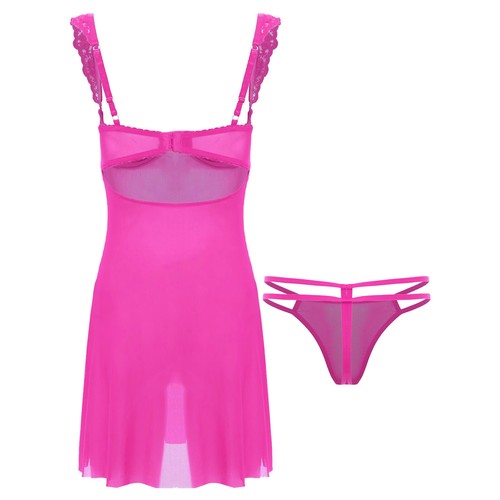 Women's See Through Babydoll Nightwear 1/4 Cup Underwire Push Up Lingerie Set - Picture 51 of 70