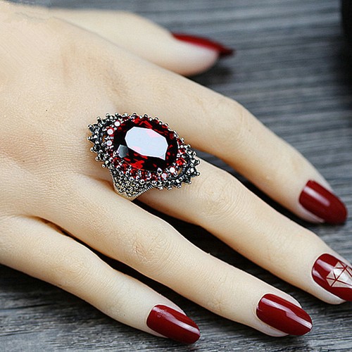 Joyería Accesorios Granada Vintage Plata Granada Anillo Gema Grande Negro Exagerado - Imagen 2 de 13