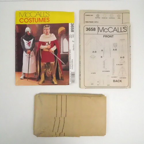 McCalls 3658 Mens Camelot Costume Pattern Sz L-XL Uncut Knight King Medieval Ren - Picture 2 of 8