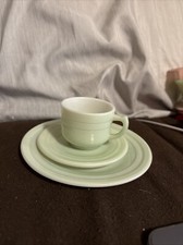 Vintage Hazel Atlas Children's Moderntone Dish Set Milk Glass Green