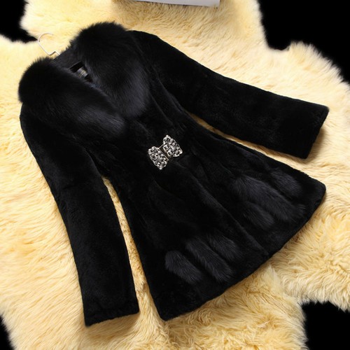 Women Winter Faux Fur Coat Collar Warm Outwear Coat Ladies Plush Jacket Overcoat - Bild 13 von 17