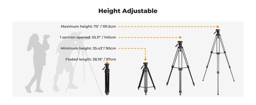 K&F Concept 75in Video Tripod Camera Tripod Fluid Head Heavy Duty 17.6lbs Load - Picture 15 of 19