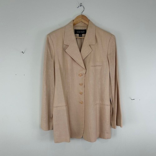Vintage Ellen Tracy Sparkly Pink/Beige Linen Structured Long Blazer - Picture 5 of 8