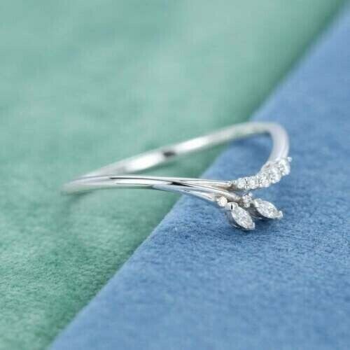 1.00Ct Simulated Round Cut Diamond Engagement Band Ring In 14K White Gold Plated - Picture 4 of 8