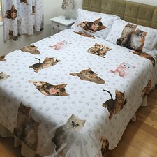CUTE KITTENS RACHAEL HALE BEDDING OR CURTAIN CATS PAW PRINT MEOW GREY WHITE