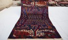 3x6 Afghan Baluchi Tree of Life Wool Rug – Deep Blue and Red Tribal Geometric.