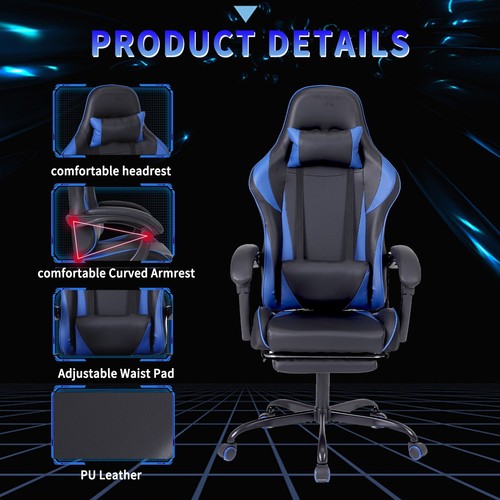 Computer Gaming Chair Ergonomic Office Chairs High Back Racing Recliner Blue - Picture 4 of 7