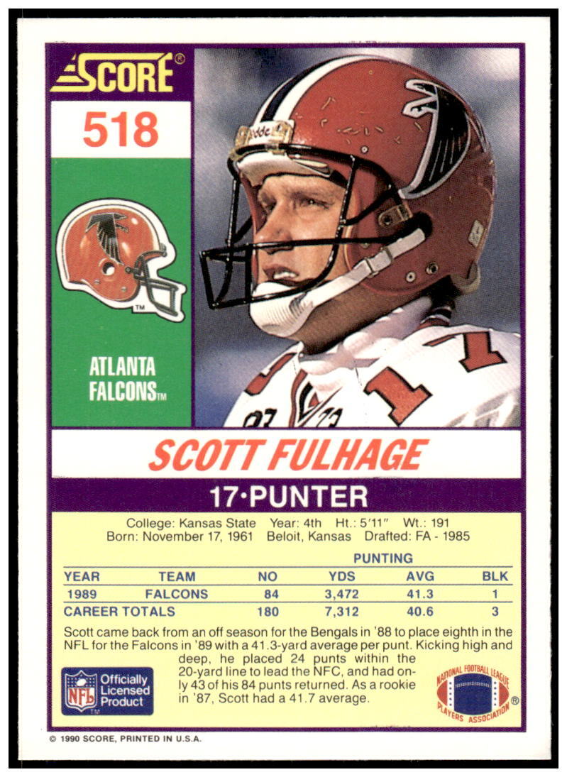 1990 Score 518 Scott Fulhage NM eBay