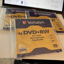 LOT OF 3 New Genuine Verbatim DVD RW 120Min 4X Write Speed 4.7GB