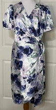 NWT Tahari size 10 purple navy floral short sleeve faux wrap dress 