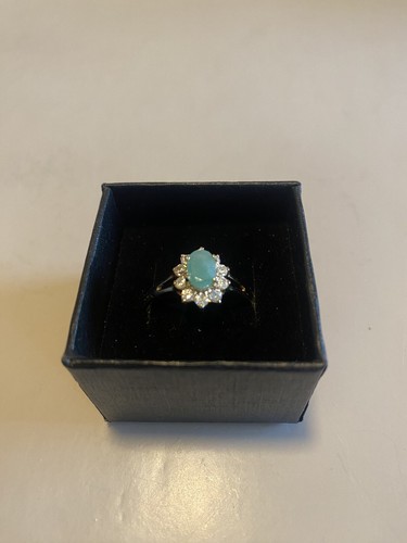 Opal With 10 Rhinestones Ring Goldtone Size 11 - Picture 2 of 5