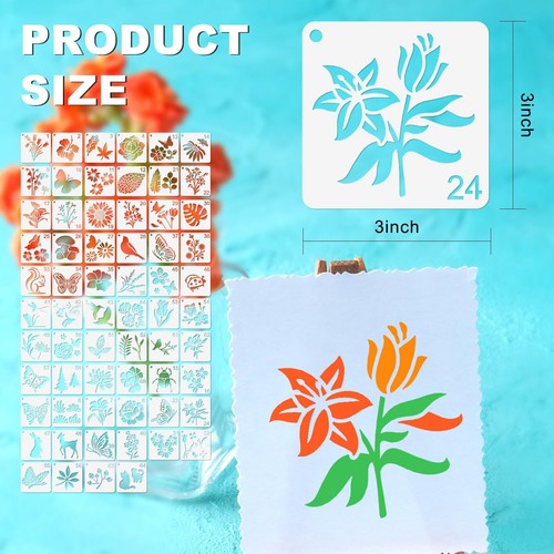 64Pcs Stencils for Painting on Wood, Reusable Stencil Crafts Drawing Templates - Picture 7 of 12