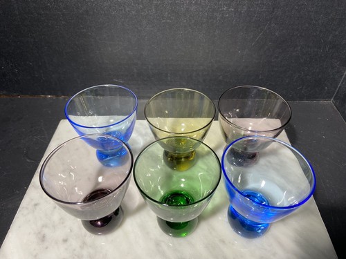 MULTICOLOR CORDIAL GLASSES, ITALIAN ART GLASS BLOWN GLASS - Picture 1 of 11