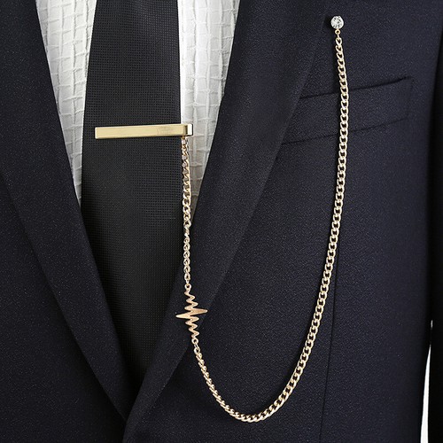 Men's Long Cross Chain Brooch Pin Jewelry Rhinestone Wedding Suit Accessories - Picture 8 of 11