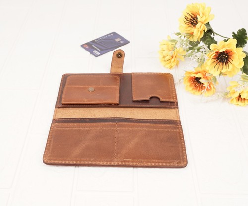 Handmade full grain leather clutch wallet for women Purse with coin pocket - Picture 4 of 6
