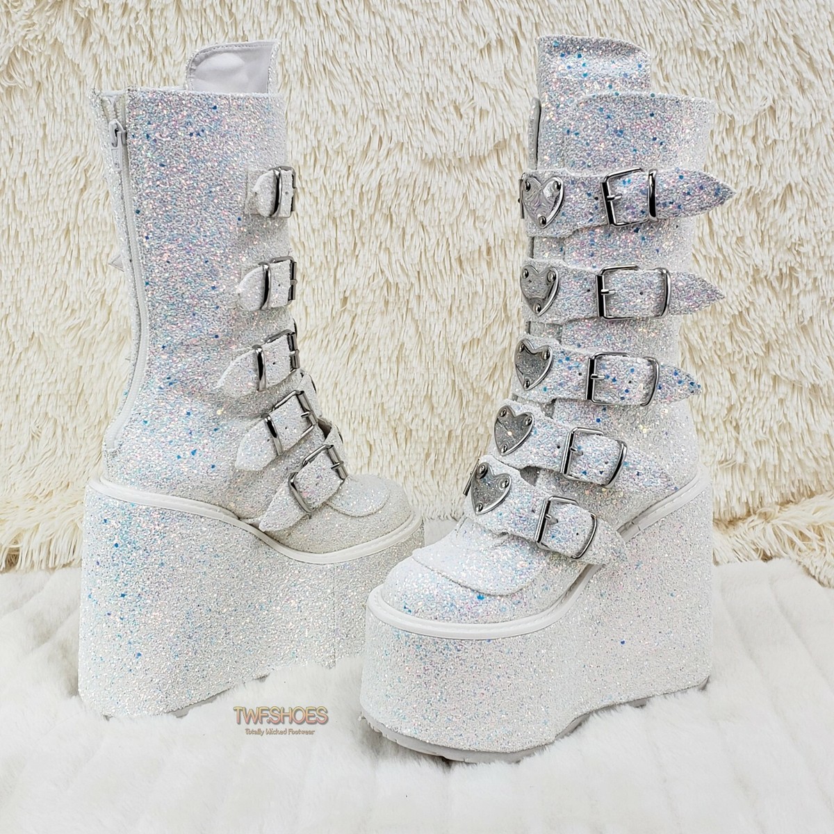 Swing 230G White Multi Glitter Mid Calf Boot 5.5 Platform