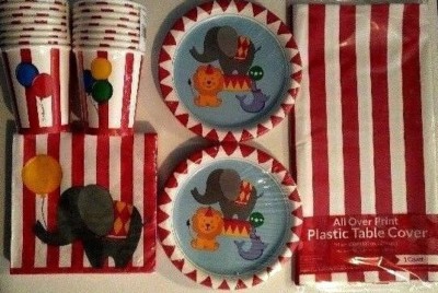 CIRCUS TIME ! - Birthday Party Supply Set Pack Kit for 16 FREE U.S. Ship !