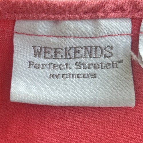 Chicos Weekends Perfect Stretch Coral Pink Hooded Light Jacket Full Zip sz 1 - Picture 9 of 14