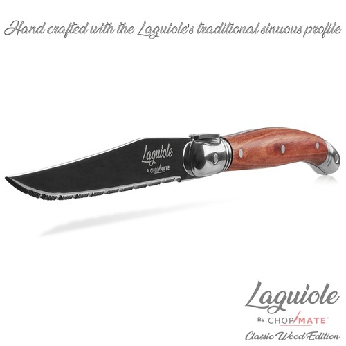 Chopmate Laguiole Stainless Steel Steak Knives Knife Set + Storage Block (Wood) - Picture 3 of 10