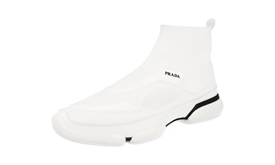 PRADA Knit Socks Cloudbust High Top Sneaker - 2TG133 - White - NEW - 12 46