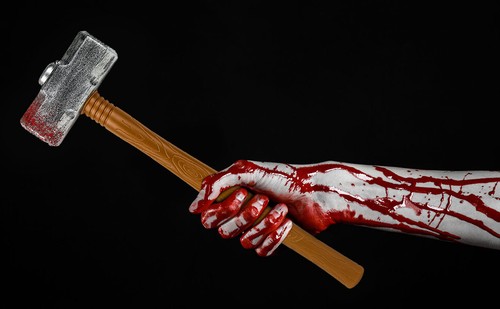 Bloodied Hammer Halloween Prop Toy Weapon with Fake Wooden Bloody Sledgehammer - Picture 8 of 9
