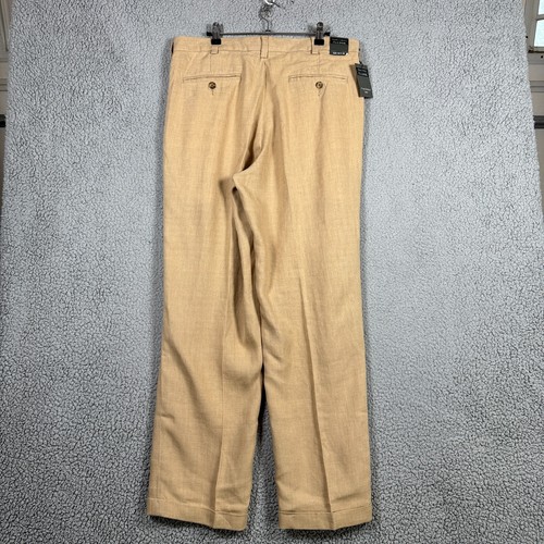 Jos A Bank Vestito Pantalone Uomo Taglia 34x30 Beige Lino Viaggiatori Chino Pieghettato Polsini - Foto 6 di 13