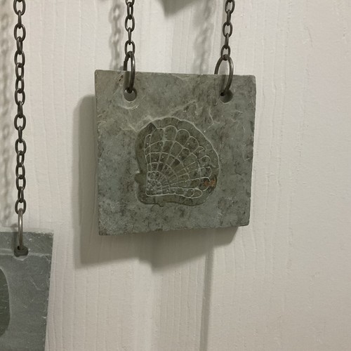 Welcome Sign Green Gray Slate Seashell Imprint Chains Natural Distressed Look - Picture 5 of 8
