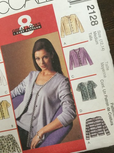 McCalls 2128 Misses Cardigan Top 8 Great Looks Rounded or V-Neck Sz 12-14 Uncut - Picture 2 of 6