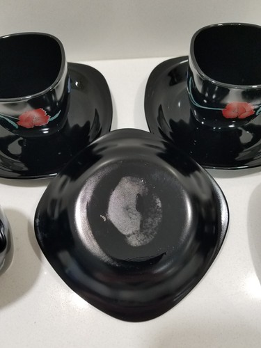 4 juegos de tazas y platillos de café de amapola de vidrio negro Arcoroc France Pavot - Imagen 11 de 11