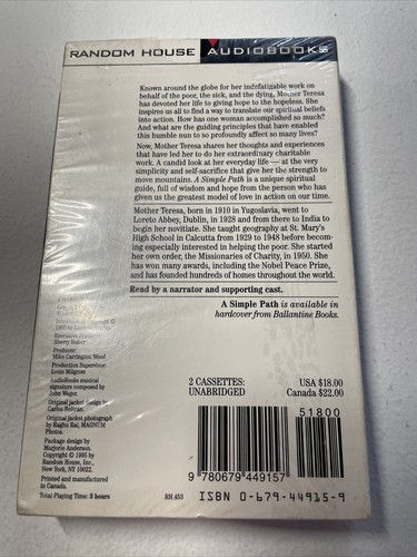 Random house audiobooks Mother Teresa a simple path unabridged to cassettes 1995 - Foto 4 di 11