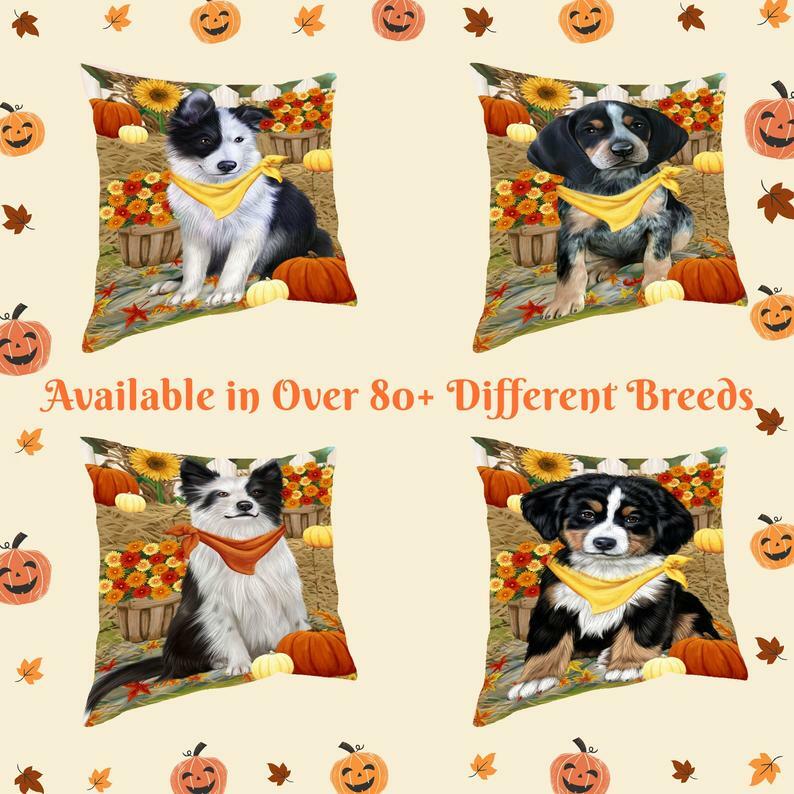 Fall Autumn Greeting Dog Cat Pet Photo Throw Decorative Pillow 14x14 In
