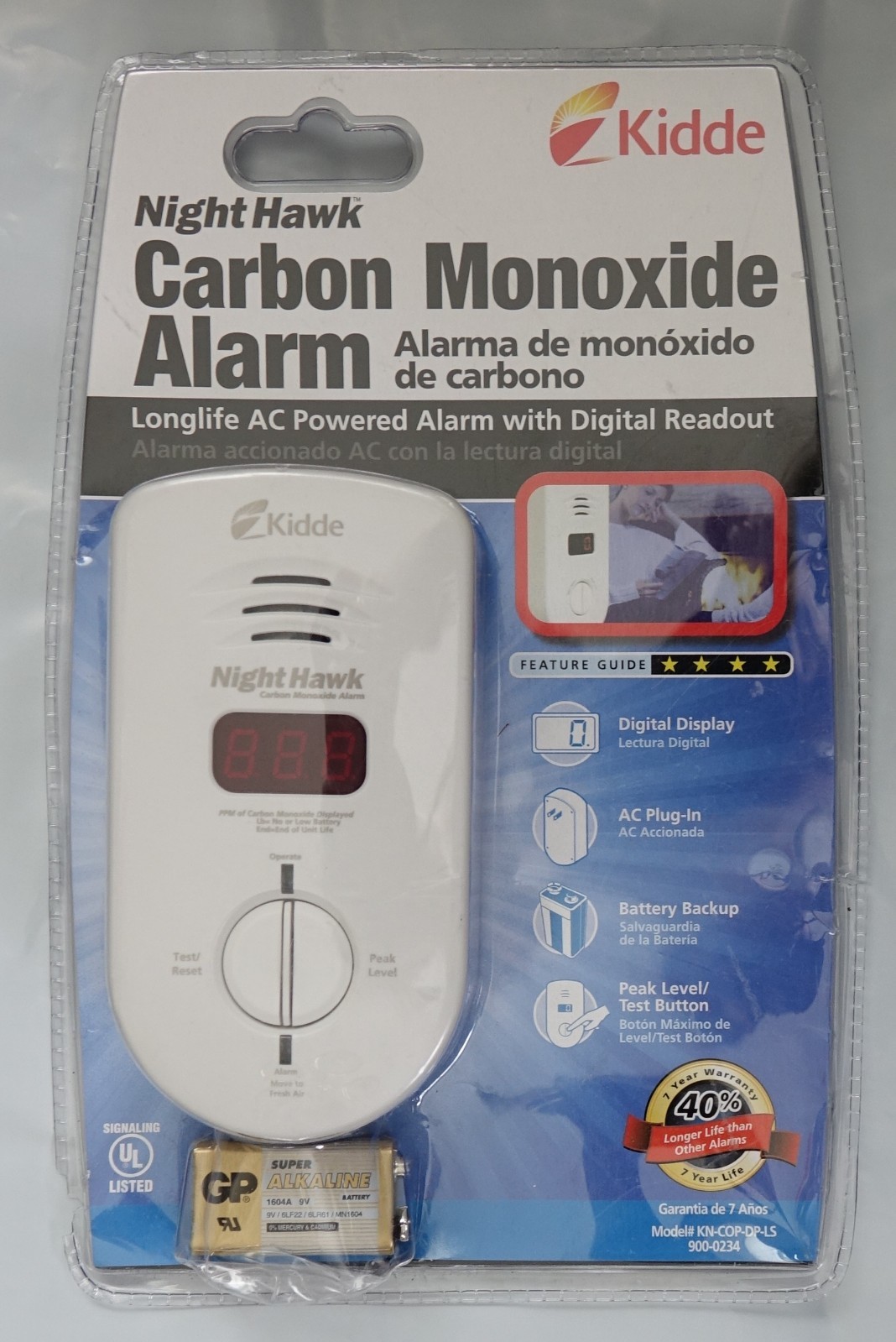 Kidde 9000234 Nighthawk Carbon Monoxide Alarm, Long Life AC Powered w