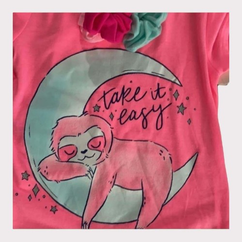 New SO Pink Sloth "Take it easy" Nightgown Girls Size 4 - Picture 5 of 8