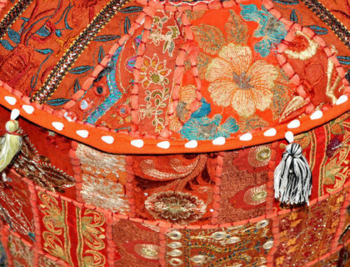 Handmade Bohemian Patchwork Orange Ottoman Pouf Cover Seating Foot Stool 22x22 - Picture 7 of 7