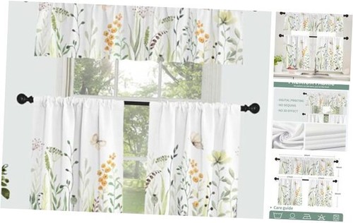 Floral Leaves Curtain for Kitchen Bathroom Watercolour Yellow Flower Rod