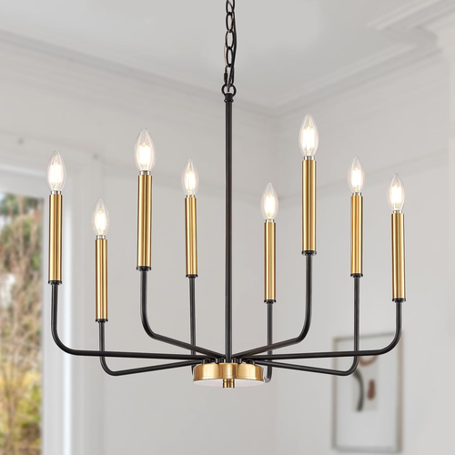 Moderner schwarz-goldener Kronleuchter für Esszimmer, 8-flammiges Metall Landhaus Esszimmer - Bild 9 von 9