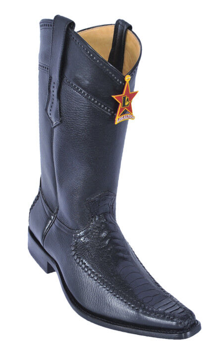 LOS ALTOS Negro Genuino Avestruz pierna dedo del pie cuadrado Versage Bota Extra Ancho LOS ALTOS Negro Genuino Avestruz pierna dedo del pie cuadrado Versage Bota Extra Ancho