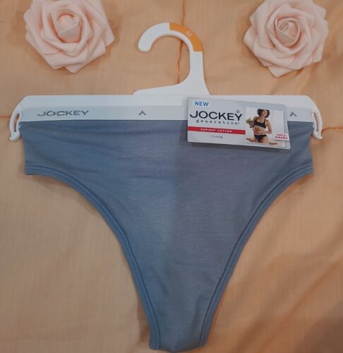 JOCKEY GENERATION Supima Cotton Logo Laserbond Thong Blue M/6 Soft Durable NWT