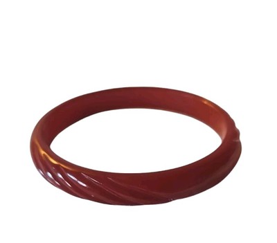 Vtg Retro Bakelite Bracelet Rope Carved Cherry Red Retro Bangle Thin 60s 